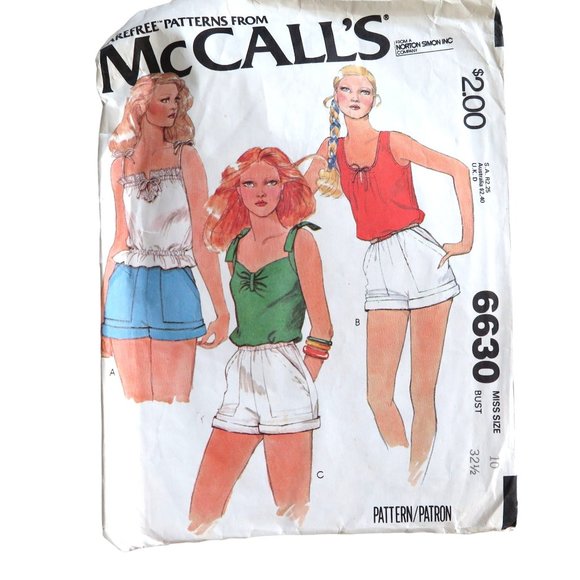 McCall's Tops - Vintage 70s McCalls 6630 Size 10 Mod Hip 90s Y2k Shorts Slip Top 3 Styles CUT